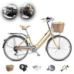 ZXLLO vélo ZXLLO Vélo pour Femmes Shimano à 6 Vitesses Roue De 24 Pouces Vélo De Ville avec Un Panier en Rotin Imitation, Vert