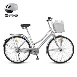 ZZD Vélos de villes ZZD Vélo Confortable pour Femmes de 26 Pouces avec Casque, vélo de Banlieue Shimano 3 Vitesses intégré, avec lumières, s'allume sans Batterie