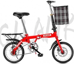 Aoyo Vélos pliant 20" Lightweight pliant Ville vélo bicycle Double Frein à disque avec panier avant et arrière de la poupée mobile, Taille: 14inch, Couleur: Vert (Color : Red)