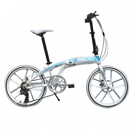 ANJING vélo ANJING Vélo Pliant de 20 Pouces, vélo de Ville léger en Alliage d'aluminium de qualité aéronautique, vélo Compact à 6 Vitesses Shimano, White Blue