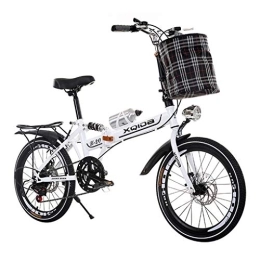 AOHMG vélo AOHMG 20'' vélo Pliant, 7- Vitesses Cadre en Acier léger Pliable Ville vélo, avec des pneus Unisexe résistant à l'usure / Confort Selle, White