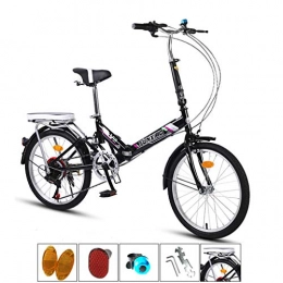 AOHMG vélo AOHMG 20'' vélo Pliant pour Adultes Léger, 7- Vitesses Cadre Compact en Acier Pliable Ville vélos Unisexe, avec Porte-Bagage / Garde-Boue, Black