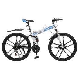 BAOCHADA VTT 26 pouces - 21 vitesses - Vélo pliable pour adulte - Avec frein à disque - Fourche à suspension - Pour homme et femme - Bleu + blanc