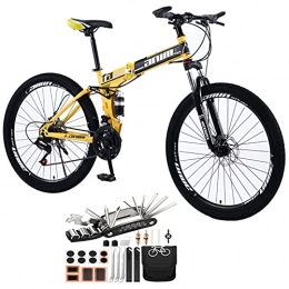 Tbagem-Yjr Vélos pliant Bicyclette de suspension complète 26in Vélo de montagne pliante, 21-30 Vitesse MTB Vélos de mont Vélos de montagne avec des freins à disque Accessoires d'outil ( Color : Yellow , Speed : 24speed )