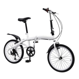 biusgiyeny Vélo pliant pour adulte de 20 pouces, 7 vitesses, vélo de camping, vélo de ville, vélo pliable, blanc, double frein en V