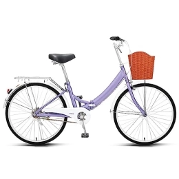Dxcaicc Vélos pliant Dxcaicc Vélo Pliable, Vélo de Ville Pliable en Acier au Carbone de 24 Pouces, Vélo Pliable réglable en Hauteur avec Panier, Violet