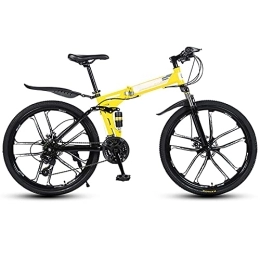 FGKLU vélo FGKLU Vélo de montagne pliable de 26 pouces pour homme et femme, roue de 10 couteaux, 21 vitesses, freins à disque en acier à haute teneur en carbone, jaune