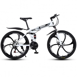 FGKLU vélo FGKLU Vélo de montagne pliable de 66 cm avec 6 couteaux et roue de VTT pour homme et femme, 21 vitesses, freins à disque en acier à haute teneur en carbone, blanc