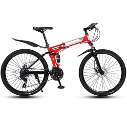 FGKLU vélo FGKLU Vélo de montagne pliable pour homme et femme, 21 vitesses, 30 couteaux, 26 cm, en acier à haute teneur en carbone, double freins à disque, rouge