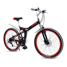 GUOE-YKGM Vélos pliant GUOE-YKGM Folding Mountain Bike 24 / 21 26inch Vitesse Shimano Dérailleur Complet Suspension Vélo VTT (Rouge, Bleu, Noir) (Color : Red, Size : 24inch)