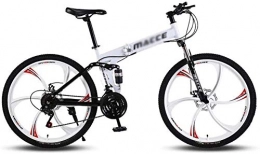 H-ei Adultes VTT 26 VTT Pliant vélos avec Cadre de Suspension Haut en Acier au Carbone, Double vélo Frein de vélo 21 Vitesses (Color : White)
