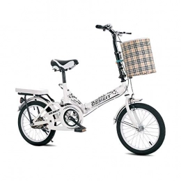HECHEN Vélos pliants, 16 Pouces Mini Portable Student City Road Bicycle en Acier au Carbone VTT léger, Frein Avant et arrière, Absorption des Chocs,Blanc