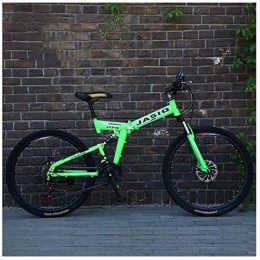 JF-XUAN vélo JF-XUAN vélo Sports de Plein air à Double Suspension VTT, 26" Haut en Acier au Carbone Pliant Vélo de Montagne 21 Vitesse VTT avec Double Disque de Frein (Color : Green)
