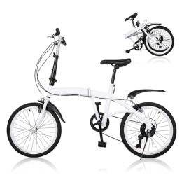 JINPRDAMZ Vélo pliant de 20 pouces - 7 vitesses - Pour adulte - Réglable en hauteur - Double frein en V - En acier au carbone - Pour hommes et femmes - Blanc