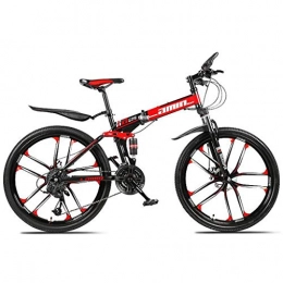 JLQWE vélo JLQWE Vélo VTT Mountain Bike, 26 « » Pouces Pliable Vélos 21 / 24 / 27 Femmes Délais / VTT Homme Lightweight Carbon Cadre en Acier De Suspension Complète (Color : Red, Size : 21speed)