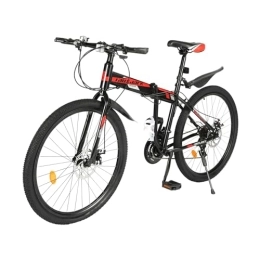LGODDYS vélo LGODDYS 26 Pouces Folding Vélo 21 Vitesses Vélo Pliant Sièges Réglables Vélo de Montagne Cadre en Aluminium Bike Double Frein à Disque (Noir-Rouge)