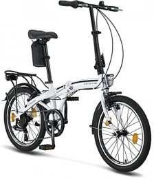 Licorne Bike vélo Licorne Bike Vélo pliant de qualité supérieure de 20 pouces - Pour homme, garçon, fille et femme - Dérailleur 6 vitesses - Vélo hollandais - Gares - Blanc / noir