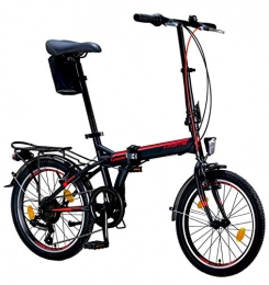 Licorne Bike Vélo pliant de qualité supérieure de 20" - Pour homme, garçon, fille et femme - Dérailleur Shimano 6 vitesses - Vélo hollandais - Gares - Noir/rouge