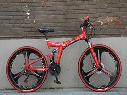 Liutao Vélos pliant Liutao Vélo de montagne pliable 26 pouces 21 vitesses Double frein à disque Vélo de montagne pliable Convient aux adultes 24" S Rouge et Noir
