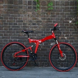 Liutao Vélos pliant Liutao Vélo de montagne pliable 26 pouces 21 vitesses Double frein à disque Vélo de montagne pliable Convient aux adultes 61 cm F Rouge et Noir