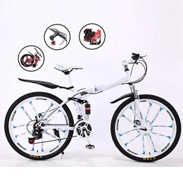 MDZZ 27 Speed ​​City Vélo Pliant, Compact Montagne vélo avec siège réglable, Durable Haut Cadre Carbone Pédale Voiture pour Le Travail Voyage Out,White Wheel b,24in