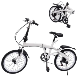 Mgorgeous vélo Mgorgeous Vélo pliable de 20 pouces pour adulte 7 vitesses Vélo de ville léger 95-112 cm Hauteur réglable Blanc avec double frein V pour adulte