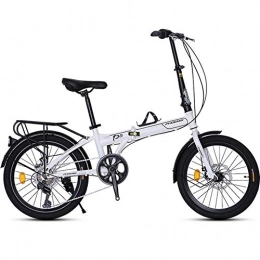 MJY vélo MJY Vélo pliant de 20 ', adultes hommes femmes vélos portables légers à 7 vitesses, cadre en acier à haute teneur en carbone, vélo pliable avec porte-bagages arrière, blanc