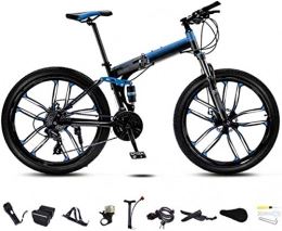 MJY vélo MJY Vélo vtt 24 pouces, vélo de banlieue pliable unisexe, VTT pliable à 30 vitesses, vélos tout-terrain à vitesse variable, frein à double disque / roue bleue / C 7-10