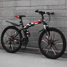 MJY vélo MJY Vélo VTT Vélos pliants, vélo à suspension complète à double frein à disque 27 vitesses, vélos hors route à vitesse variable de 26 pouces pour hommes et femmes 6-24, rouge