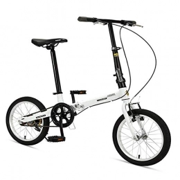 MJY vélo MJY Vélos pliants de 16 ', vélo pliant léger en acier à haute teneur en carbone, mini vélo de banlieue à cadre renforcé à une vitesse, portable léger, blanc