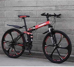 MJY vélo MJY Vélos pliants de vélo de montagne, 26 pouces, frein à disque double 24 vitesses, suspension complète, antidérapant, cadre en aluminium léger, fourche à suspension, rouge, C 6-11