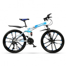 Mountain Bikes Vélo pliable pour adulte 24"/66 cm, dérailleur 21 niveaux, 10 roues coupantes, VTT, blanc/bleu