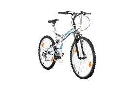 Multibrand Distribution vélo Multibrand Probike Folding Vélo pliant 26" à suspension complète 18 vitesses pour homme, femme, fille, garçon, convient à partir de 160 à 180 cm (blanc, bleu mat)