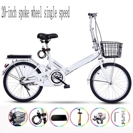 Nfudishpu vélo Nfudishpu Ultralight vélo Pliant Portable pour Adultes avec Installation Automatique 20 Pouces Une Roue à Une Vitesse, Blanc