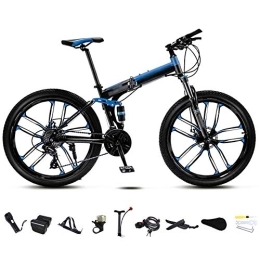 Nobuddy vélo Nobuddy Pliable Bicyclette pour Adulte, 24 Pouces 26 Pouces, Vélo de Montagne, Pliant VTT Vélos, Freins a Disque, 30 Vitesses Poignees Tournantes / Blue / C Wheel / 24