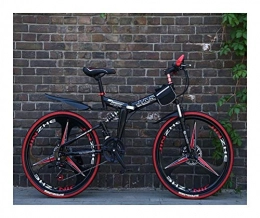 NOLOGO Vélos pliant NoraHarry Flower 26 pouces 21 vitesses double frein à disque VTT pliant vélo adapté for les adultes Love sports (Color : S Black and red)