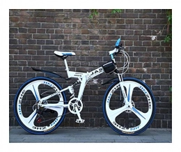 NOLOGO Vélos pliant NoraHarry Flower 26 pouces 21 vitesses double frein à disque VTT pliant vélo adapté for les adultes Love sports (Color : S White and blue)