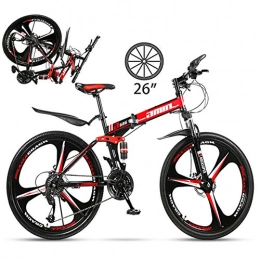 NYANGLI vélo NYANGLI Pliable VTT 26 Pouces VTT Adulte Pays Gearshift Carbone Cadre en Acier Vélo, VTT Semi-Rigide avec Siège 3 Cutter Réglable, Rouge, 24speed