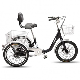 OHHG vélo OHHG Vélo pédales Pliant 3 Roues Tricycle Adulte 7 Vitesses avec Panier adapté aux Personnes âgées Femmes Hommes (Taille: Noir)