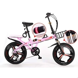 Grimk vélo Pliable Velo Aluminium Homme, vélo Léger Femme Ville Bicyclette Adulte Réglables Cadre en Acier Guidon Et Selle Comfort, léger, 6 Vitesse, capacité De 140kg, Pink