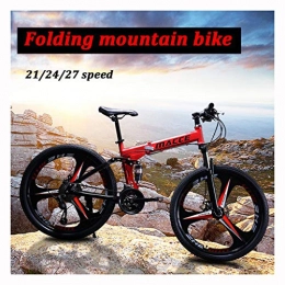 LYRWISHPB vélo Pliant de vélo de montagne 26 pouces 21 / 24 / 27 vitesses Frein à disque vélo pliant vélo for adultes ados unisexe étudiants, freins avant et arrière à disque mécanique ( Color : Red , Size : 21-speeds )
