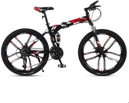 Qianqiusui vélo Qianqiusui Mountain Bike 21 / 24 / 27 Frame Vitesse en Acier 26 Pouces 10-Roues à Rayons Suspension Vélo Pliant, Noir, 24speed (Color : Red, Size : 21speed)