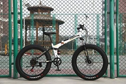 Qianqiusui Queue Adulte vélo Pliant vélo Neige Molle Largeur 4.0 Gros Gras pneus VTT importations de bicyclettes (Color : White and Black, Size : 26 in X17 in)