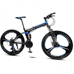 QMMD vélo QMMD 24 Pouces Vélo VTT, Hommes Pliable Double Suspension Vélo de Montagne, Adulte Cadre en Acier Au Carbone Vélo de Montagne, 21-24-27-30- Vitesses Vélos, Blue 3 Spoke, 27 Speed