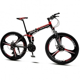 QMMD vélo QMMD 24 Pouces Vélo VTT, Hommes Pliable Double Suspension Vélo de Montagne, Adulte Cadre en Acier Au Carbone Vélo de Montagne, 21-24-27-30- Vitesses Vélos, Red 3 Spoke, 24 Speed