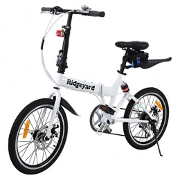 Ridgeyard vélo Ridgeyard Vélo Pliant Bicyclette Pliable 20 Pouces 6-Speed + Lumière de Batterie de LED + Sac de siège + Cloche de vélo (Blanc)