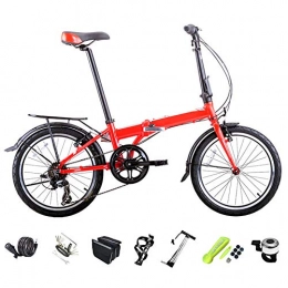 SHIN vélo SHIN Adulte VTT Vélos, Pliant Bicyclette pour Homme et Femme, 20 Pouces Pliable Vélo de Montagne - 6 Vitesses Vitesse Variable Bicyclette / Red
