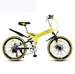 SHIN vélo SHIN Pliable Velo VTT Aluminium Homme, vélo Léger Femme Ville Bicyclette Adulte Réglables Cadre en Acier Guidon Et Selle Comfort, léger, 7 Vitesse, capacité De 140kg / Yellow