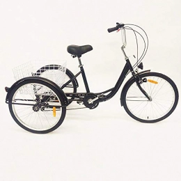 Tricycle Adulte 24" 3 Roues 6Vitesse Velo Tricycle Adulte Bicycle Trike w/Basket