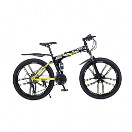 SHANRENSAN vélo VTT 24 / 26" pliable 21 vitesses, VTT avec double amortissement, frein à disque (noir et jaune)